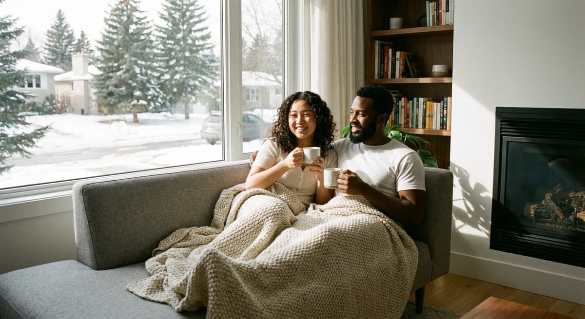 Couple relaxing in their warm, comfortable home